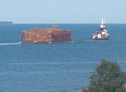 a tug boat leaving Georgetown with pulpwood